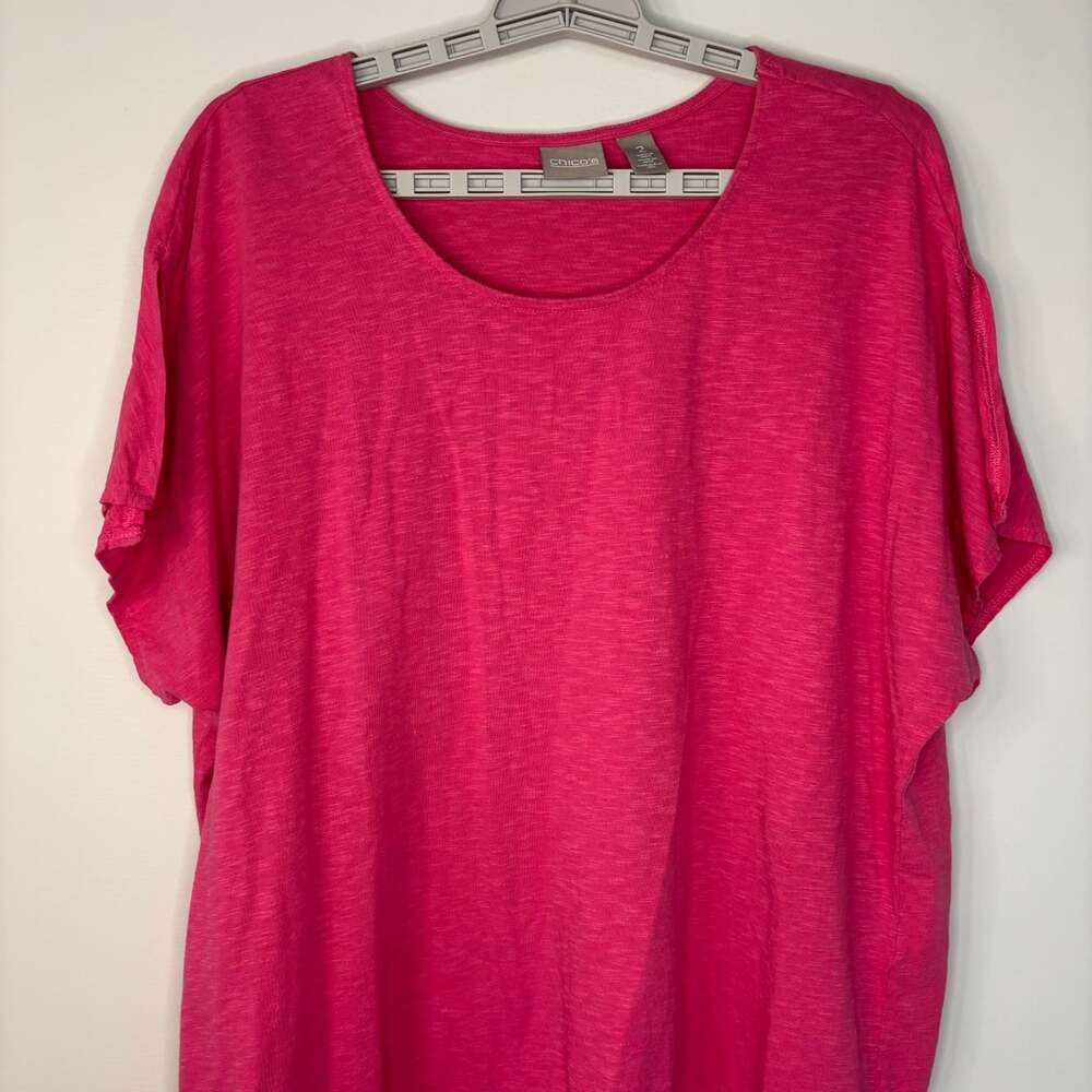 Chico's short sleeve slub tunic womens L pink flowy stretch split sleeve